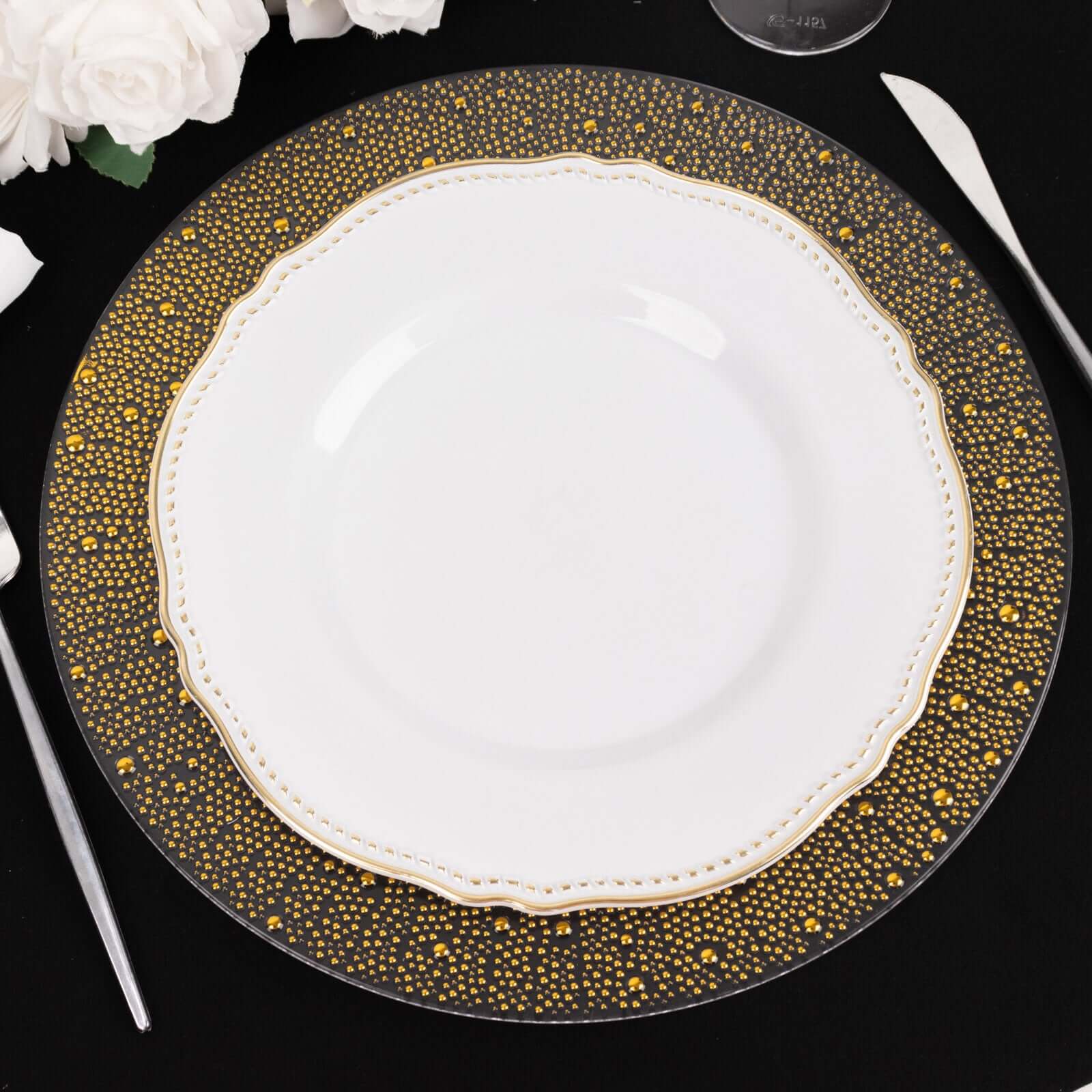 6-Pack Plastic Charger Plates 13" Round Clear with Gold Pearl Beaded Rim - Upscale Dinner Serving Plates - Image 7